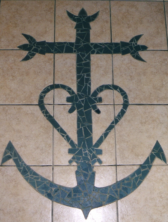Mosaïque croix de Camargue au sol
